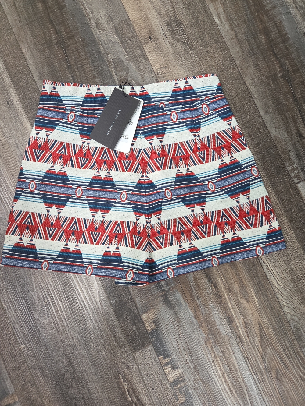 Zara Red, Navy & White Tribal High-Waist Shorts